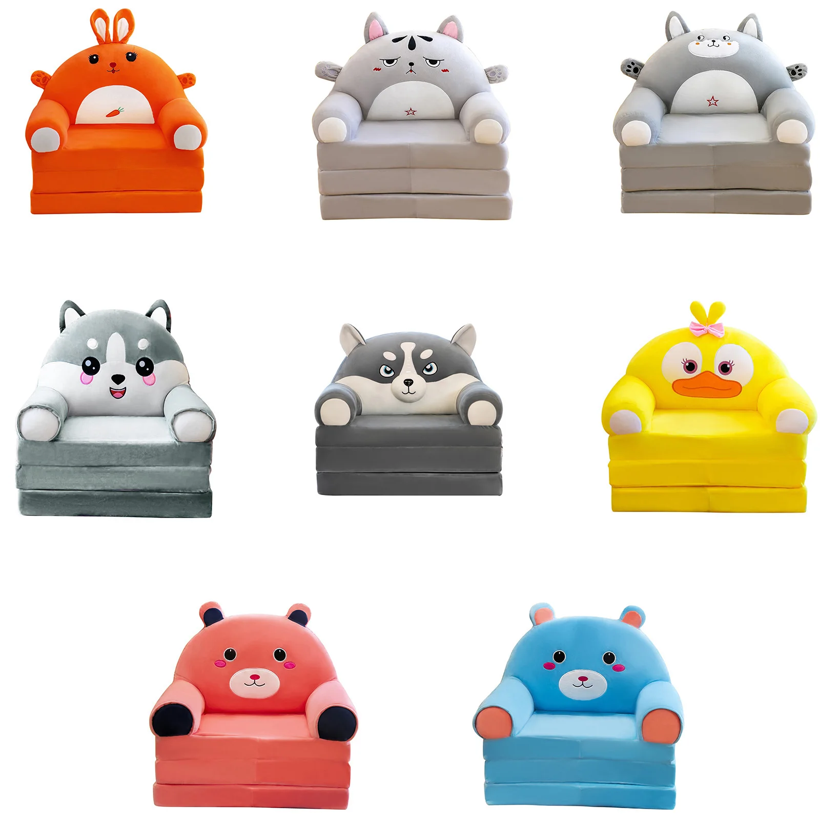 غطاء أريكة 2 في 1 قابل للطي للأطفال، غطاء أريكة لطيف على شكل رسوم كرتونية للأطفال