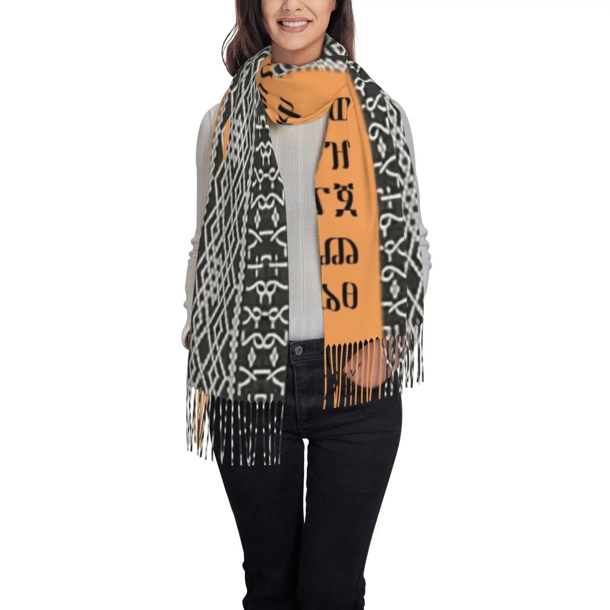 Custom Printed Amharic Alphabet Ethiopian Habesha Art Scarf Women Men Winter Warm Scarves Shawl Wrap