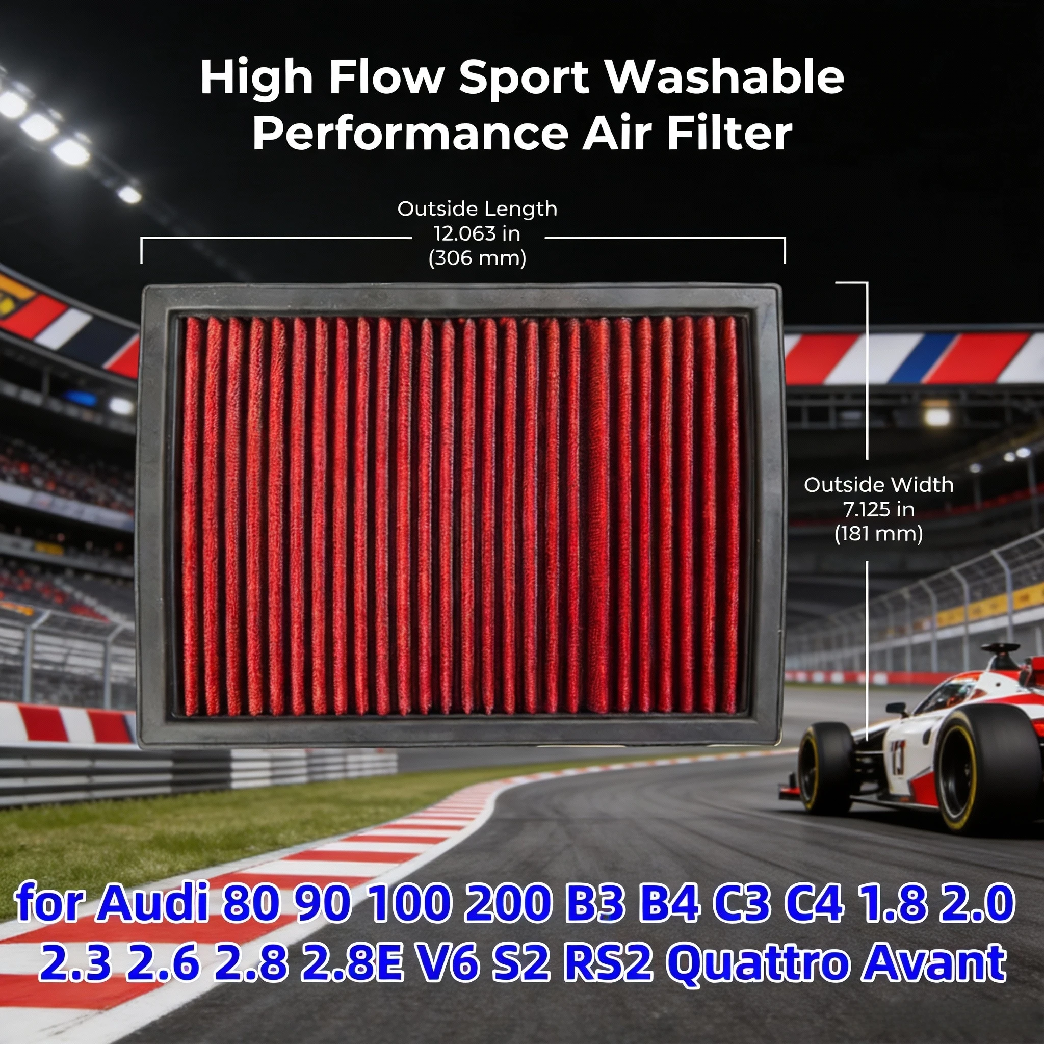 for Audi 80 90 100 200 B3 B4 C3 C4 1.8 2.0 2.3 2.6 2.8 2.8E V6 S2 RS2 Quattro Avant High Flow Sport Air Filter 33-2029 191129620