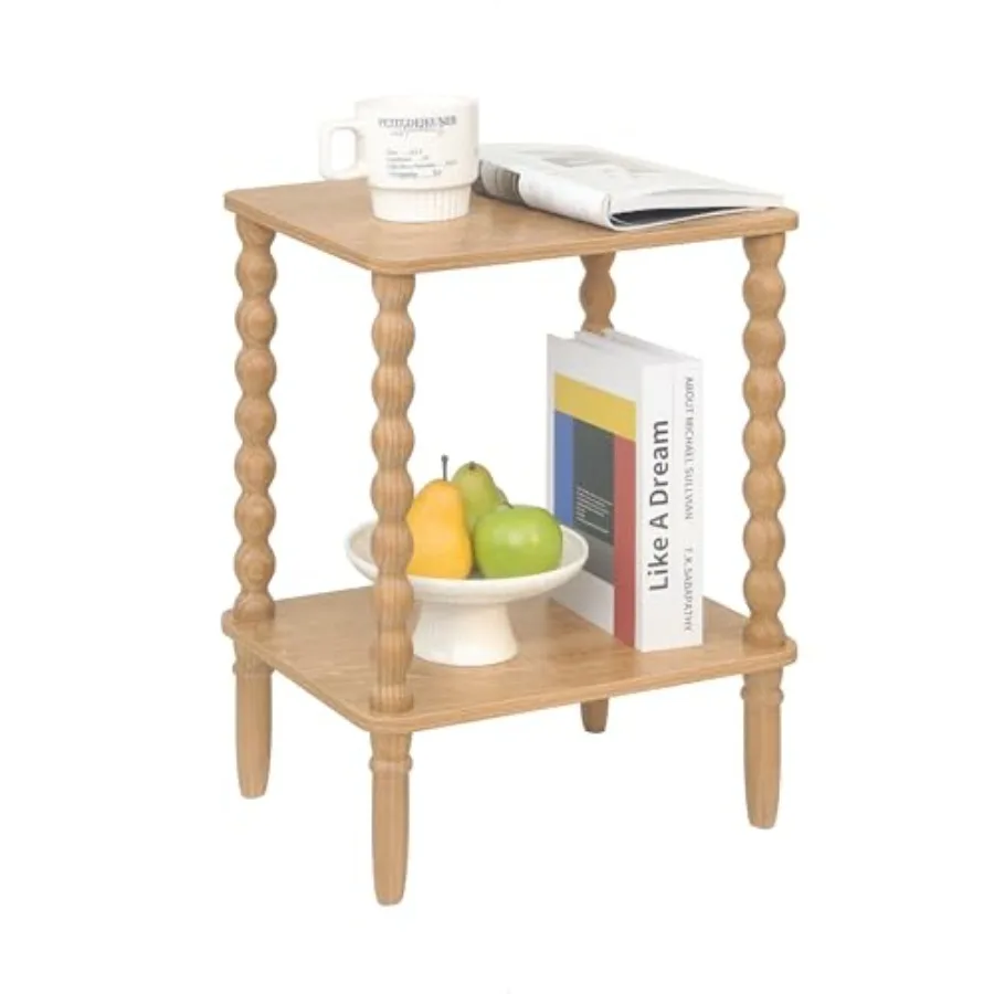 

Маленький приставной столик для дивана с 2-уровневой полкой для хранения, деревянный кофейный столик для спальни, гостиной, небольших помещений, в деревенском стиле, цвет орех