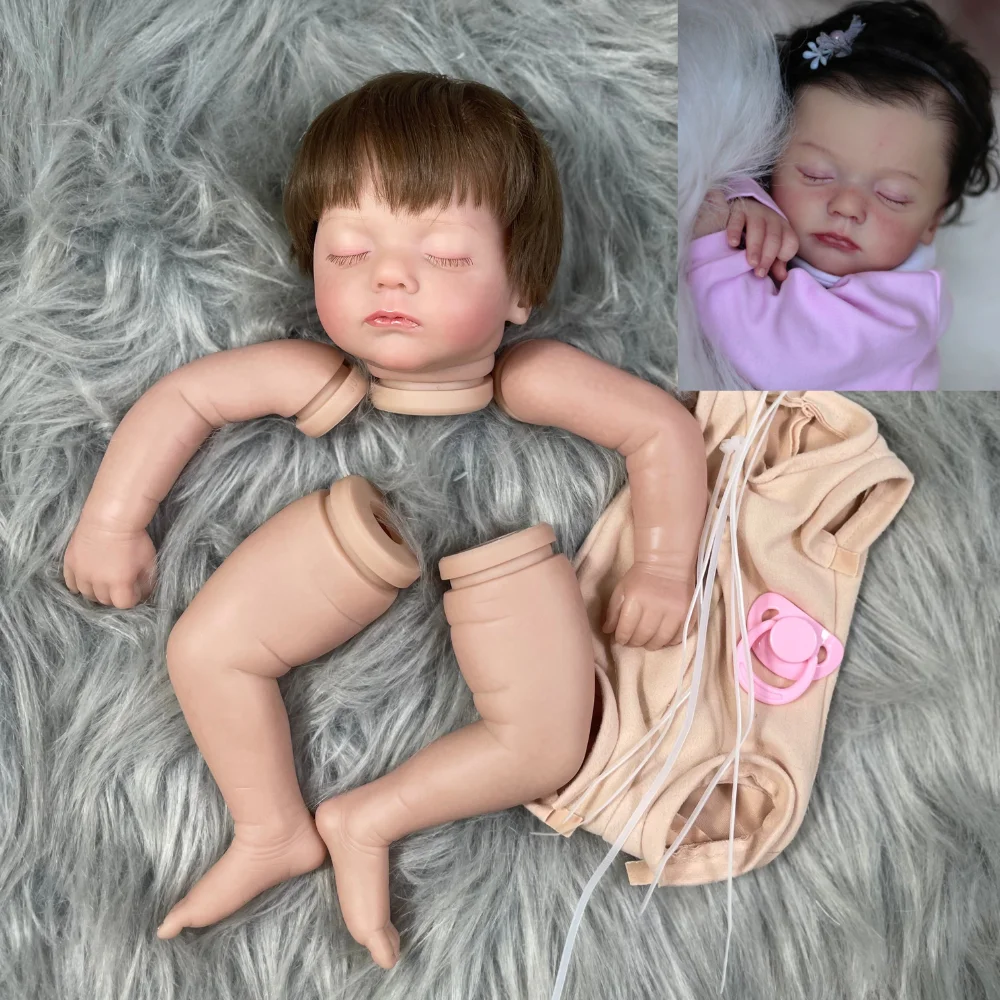 20 Inch Already Painted Vinyl Reborn Doll Kit Alessia Sleeping With Rooted Hair and Cloth Body Unassembled DIY Doll Parts Toy