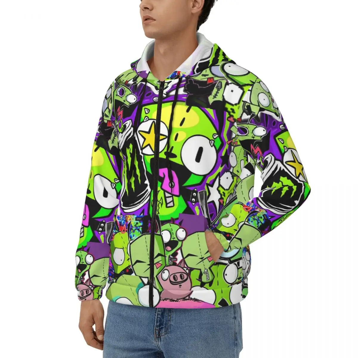 Gir Invader Zim Anime Zipper Hoodies Hip Hop Pullover Autumn Winter Men Women Sweatshirt Long Sleeve Tops