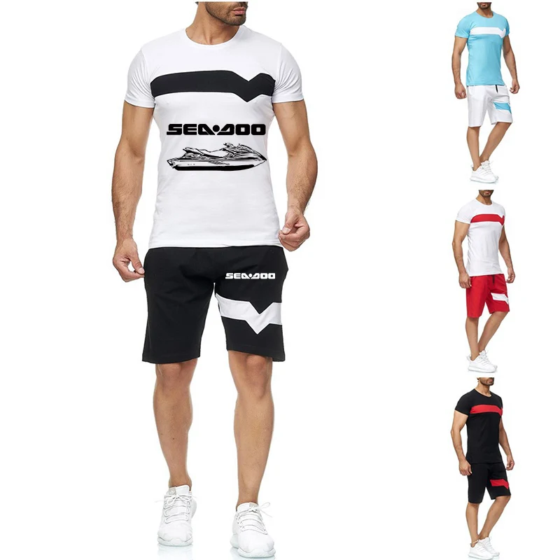 

Sea Doo Seadoo Moto Men's New Summer Hot Cotton Printing Round Neck Short Sleeves T-shirts Tops+Shorts Fashion Casual Suit 2pcs