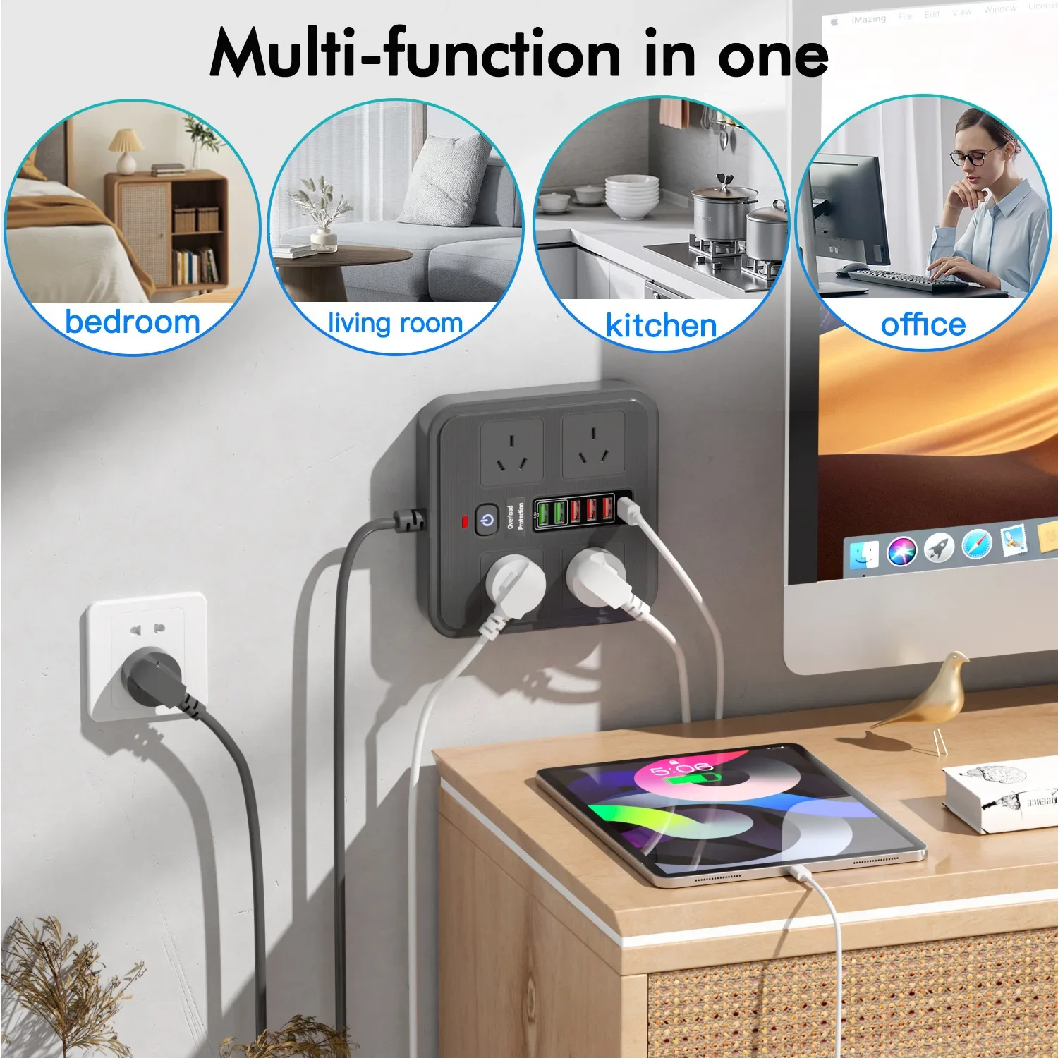 FUNAYA AU CN قطاع الطاقة المقبس تمديد كابل التوصيل مع USB TYPE-C شحن ميناء الزائد حماية المقبس الكهربائي 13A #6