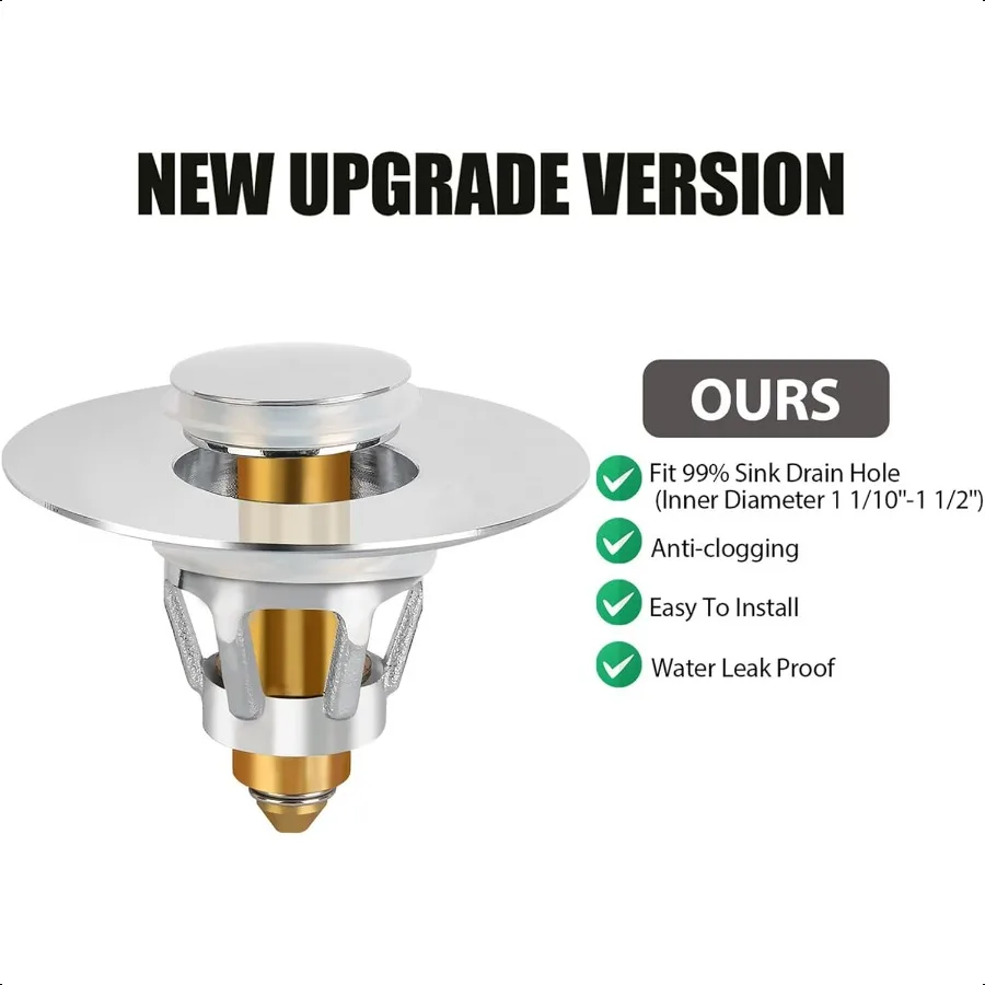 ثلاثة ألوان 2 حزمة بالوعة سدادة 1.11.5 مصفاة حوض الحمام العالمي استنزاف سدادة حوض غسيل المنبثقة ترتد الأساسية دفع