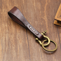 Handmade Cowhide Keychain Lanyard Retro Copper Horseshoe Buckle Key Ring Pendant Gift