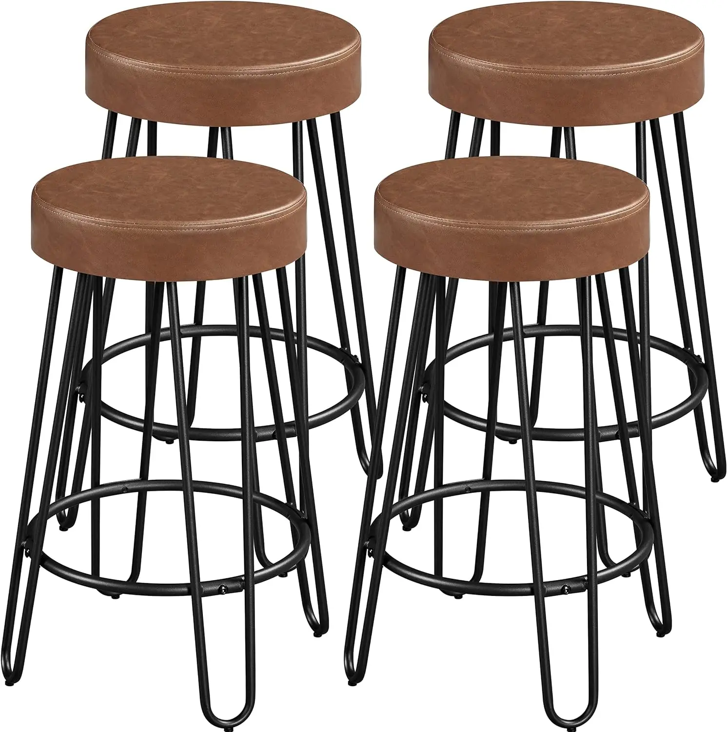 

Bar Stools Set of 4 Counter Stools Backless Modern Bar Stools with Faux Leather Round Seat, Hairpin Legs for Kitchen and Dining