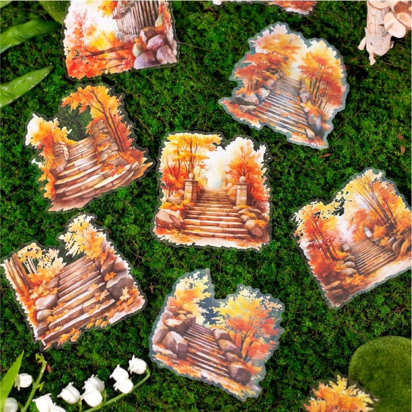 Journal GO 10pcs/lot PET Stickers Small Path Scenery Creative Collage Junk Journal Scrapbooking Decor Natural Path Labels