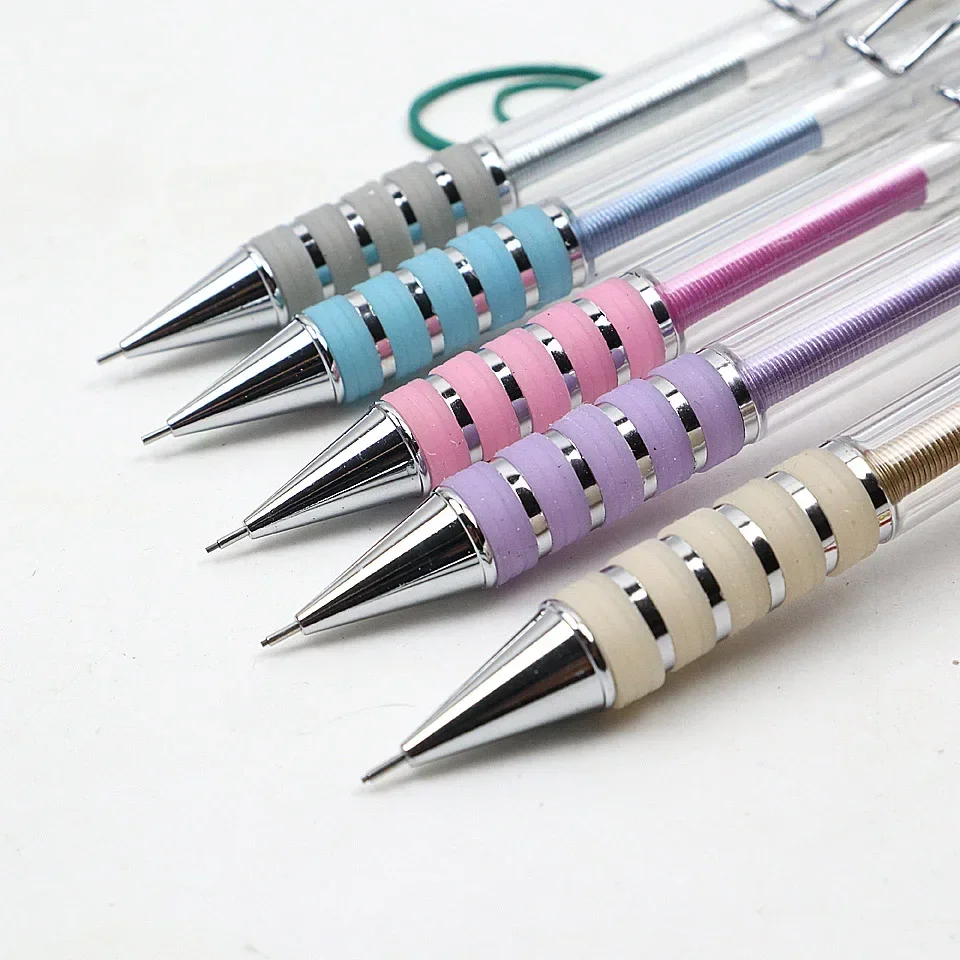 5Pcs High Quality Mechanical Pencil 0.5~0.7mm Metal+Spring  Swing Output The Refill Drawing Automatic Pencil Send 2 Pencil Lead