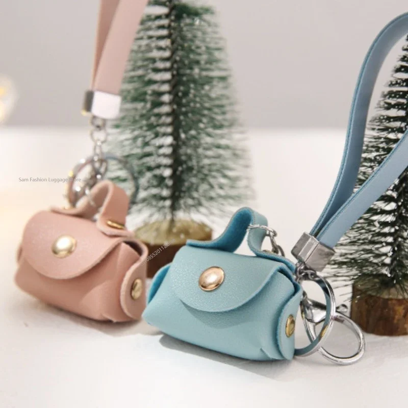 Kawaii Mini Bag Keychain PU Leather Small Handbag Coin Purses Keyring Headphone Bag Women Car Purse Pendant Keyholders Gift