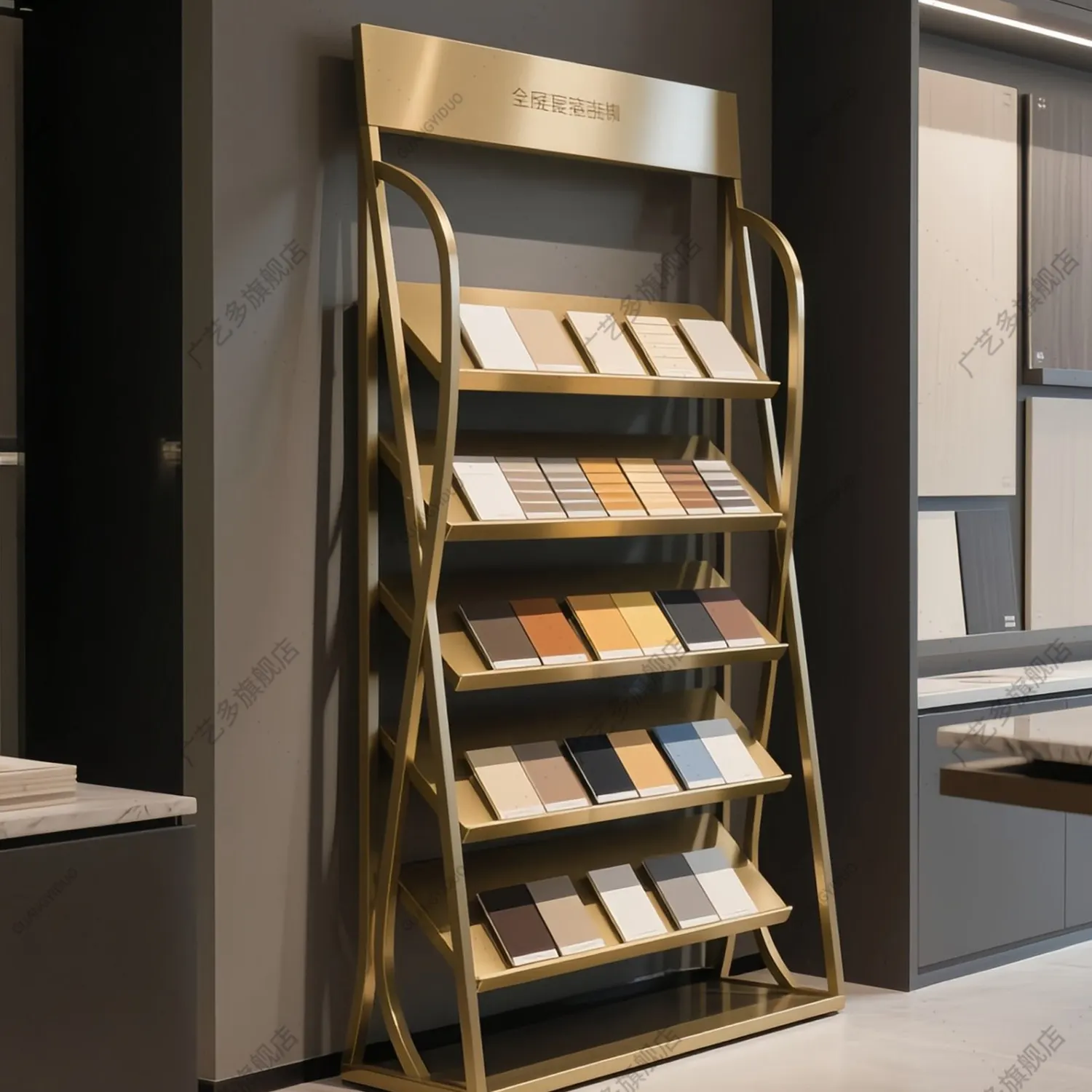 

Cabinet door tile swatch card sample block aluminum gusset plate stone floor tile sample plate vertical display stand