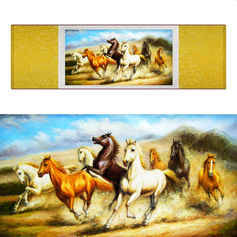 top quality Chinese Horse silk painting  Horse art painting Silk scroll art painting eight horse painting 19062702