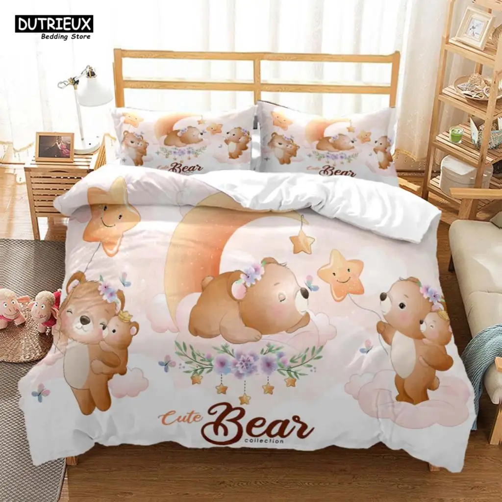 

Soft, Comfortable Customizable Children's Luxury Bedding Set with Cute Bear Printed Quilt Cover & Pillow Cover