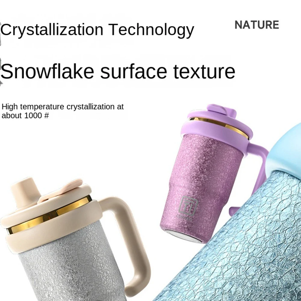 

A7THK-Summer Large Capacity Ice Flower Titanium Thermos Cup Double Drinking Water Cup Portable Ice Cup