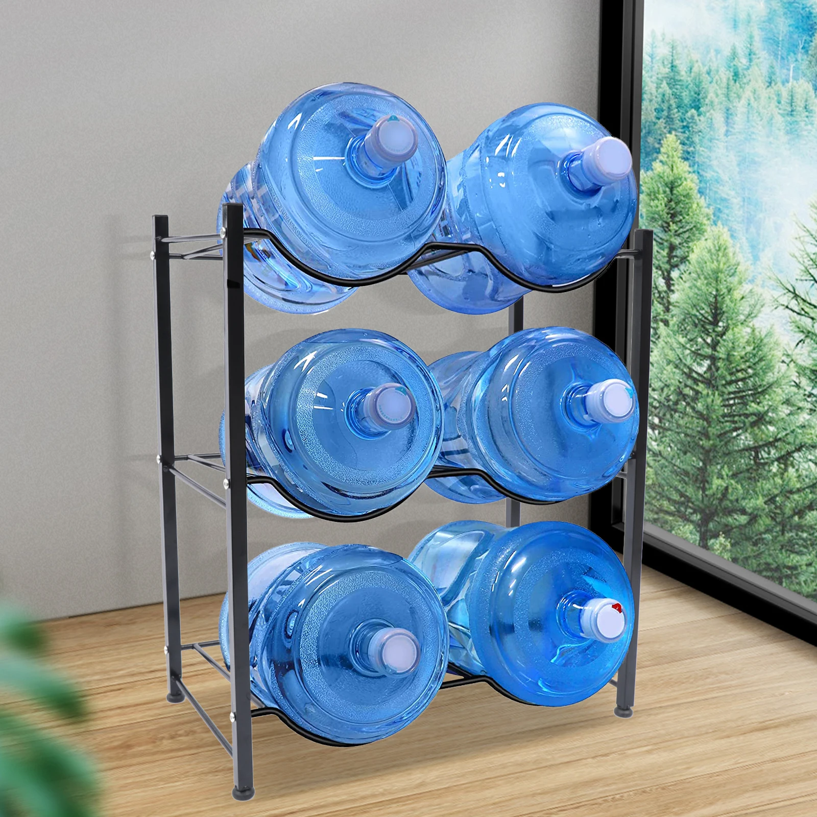 

6-Bottle Bucket Rack Water Jug Rack Storage Holder with Adjustable Feet 3-Tier Organizer Home Storage & Organizer