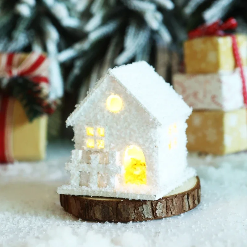 Christmas LED Light House Luminous Wooden Cabin Ornament Snow Scene Village for Home New Year Kids Gifts Christmas Decoration