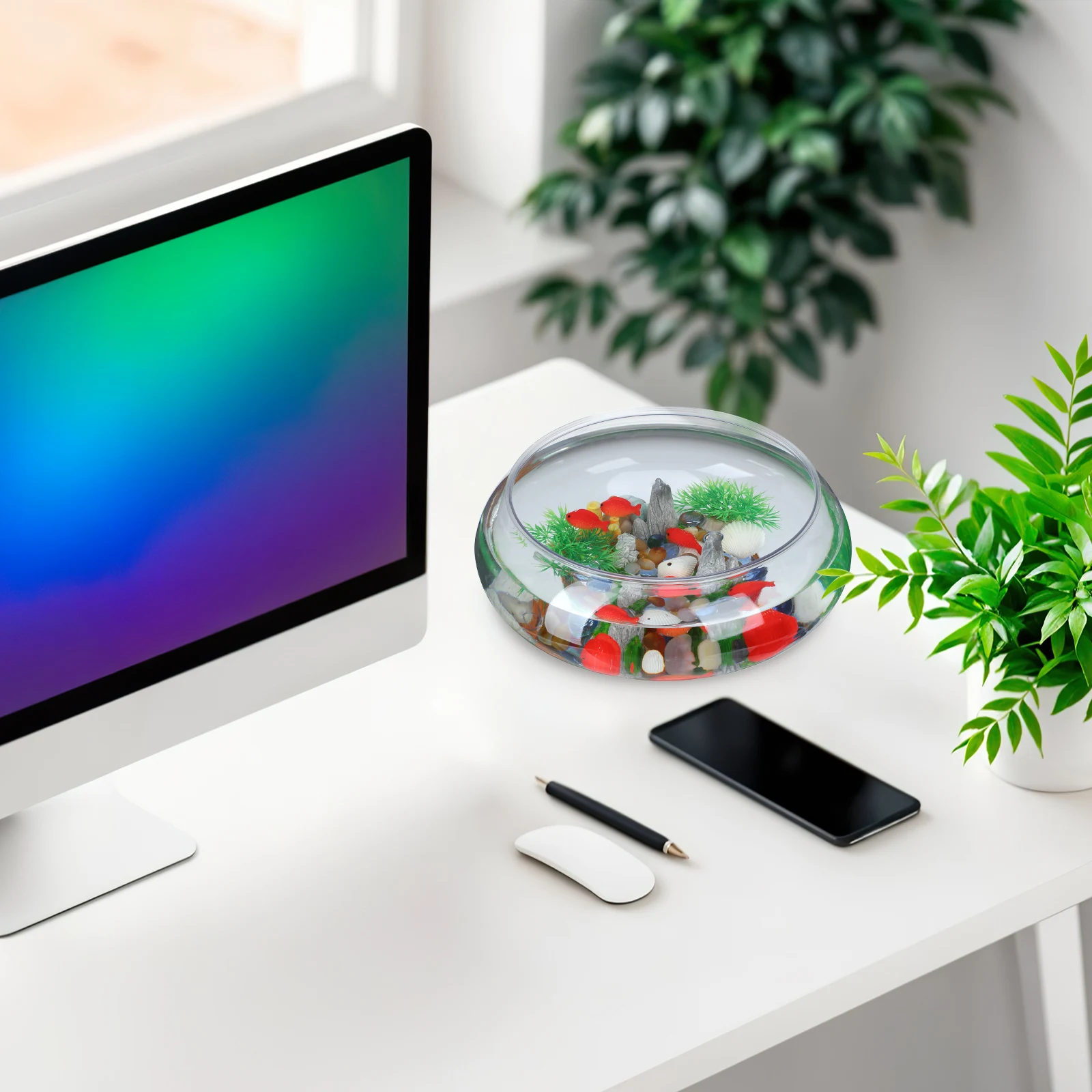 

2pcs Plastic Bowl Transparent Small Aquarium Goldfish Bowl For Home Office Desktop Tank Lightweight Portable Breeding Box Clear