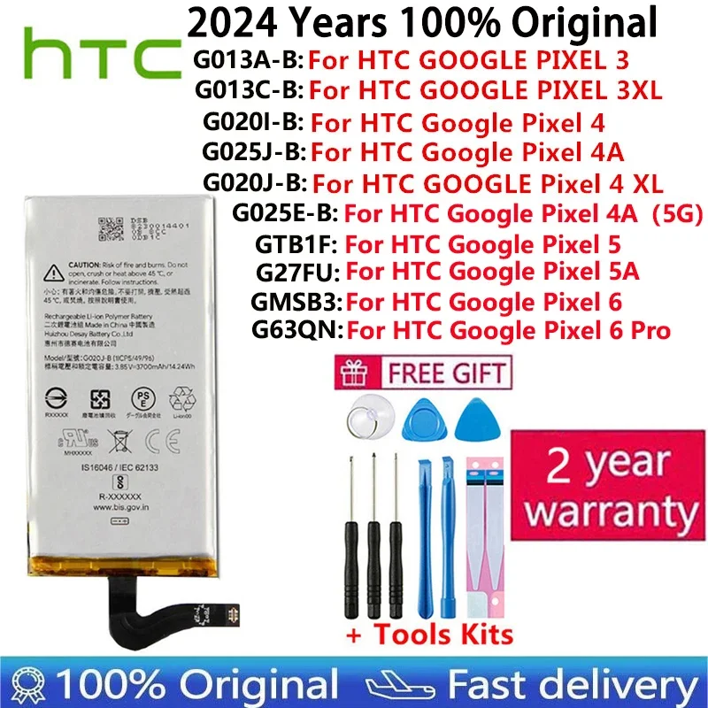 2024 100% Original Battery For HTC GOOGLE PIXEL 3 Pixel3 XL 3XL 4XL Pixel4 XL 4 4A 5A 5 5G 6 Pro Batteries Bateria Fast Shipping