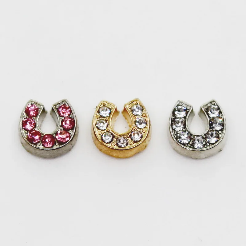 20pcs Pink Red Gold White Crystal Horseshoe Charms Living Glass Memory Floating Lockets Necklace DIY Jewelry Accessory