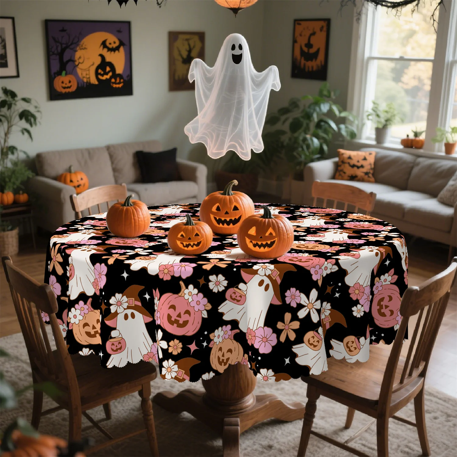 Pumpkin Ghost Flower Star Halloween Tablecloth (1 pack)