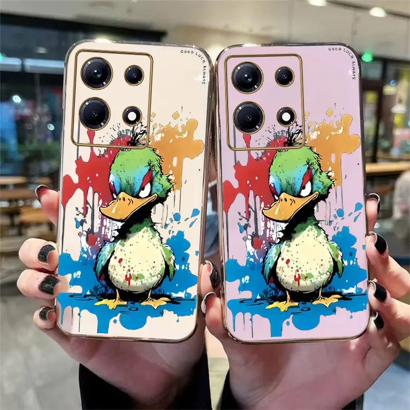 Note30 Doodle Duck Plating Phone Case For Infinix Note 30i 30Pro 30VIP 12 12VIP 12Pro 11Pro 11 11S 10 10Pro Hot 30 30Play Cover