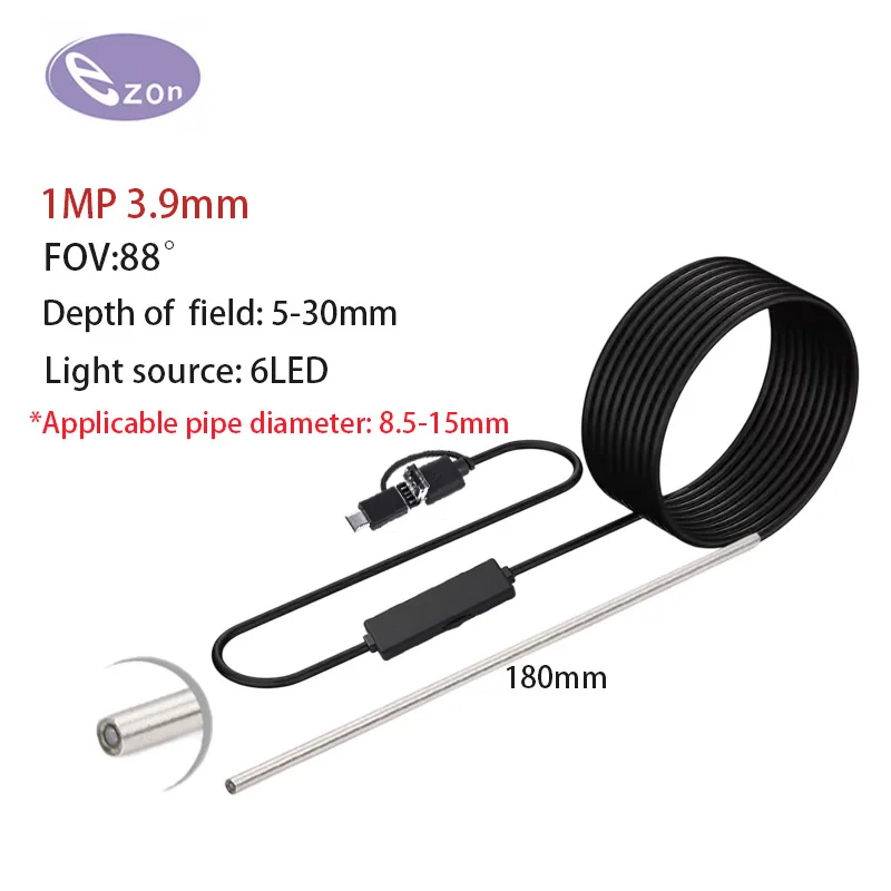 Caméra endoscopique TYPE-C 3.9MM, étanche IP67, 6 led réglables, USB, Android, caméra endoscopique d'inspection téléphone et PC