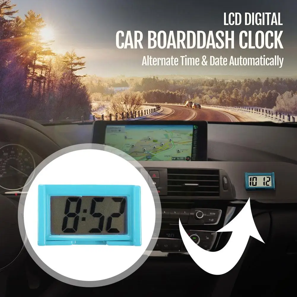 Car Dashboard Digital Clock Mini LCD Time Date Display Office Self-Adhesive Home Decoration Desktop Accessories Car Clock A X3O2