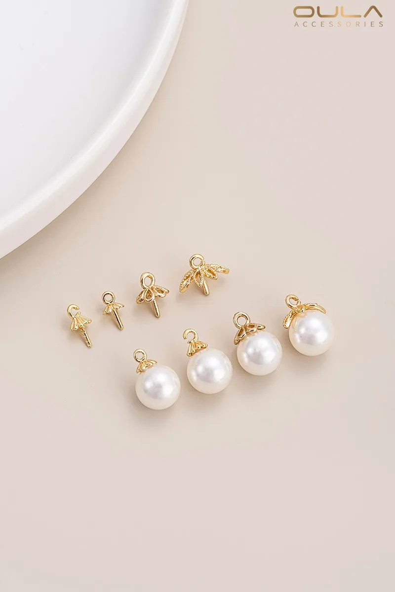 

14K Gold-plated Flower-shaped Half-hole Bead Sheep's Eye Crystal Pearl Pendant Bead Hat Flower Holder Diy Jewelry Accessory