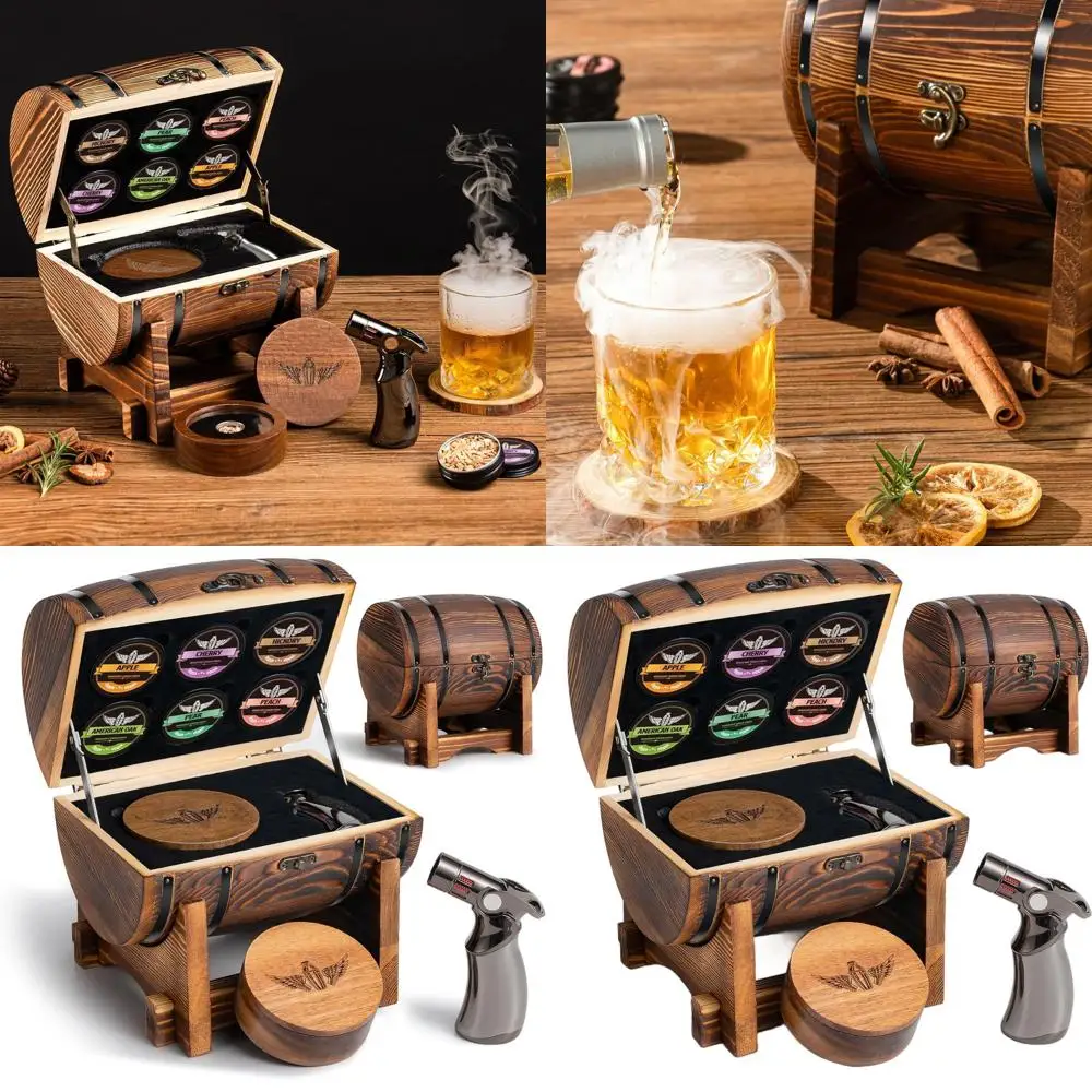 

Набор для копчения виски в бочке - с зажиганием от горелки и 6 видами древесной щепы для классических коктейлей и подарков