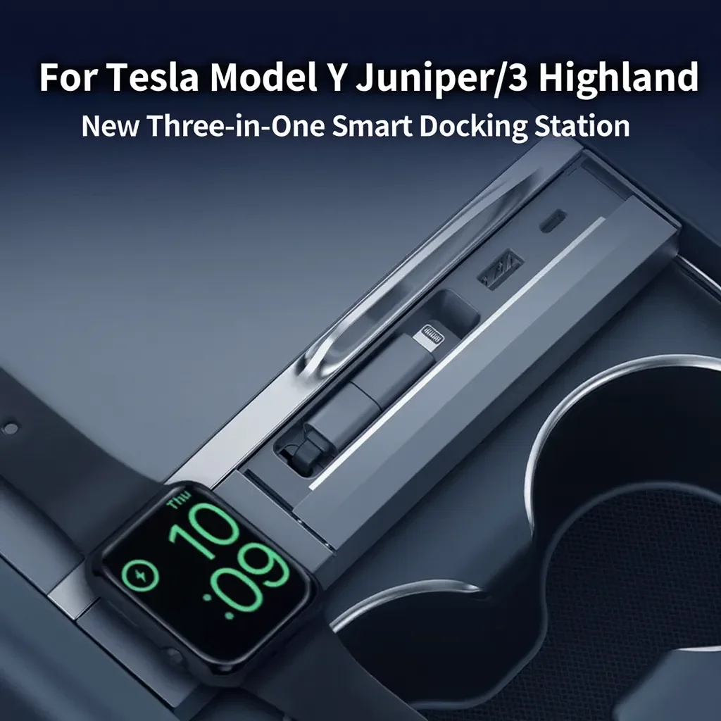 3-in-1 Smart Center Console Charging Dock Station for Tesla Model 3 Highland/Y Juniper Support Wireless Charging Of Apple Watch