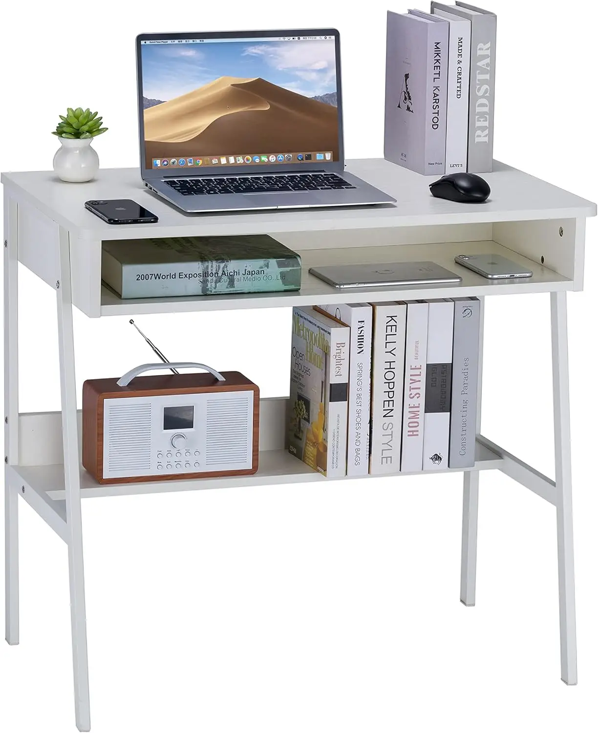 

！@Combohome Home Furniture Office Desk Workstation Study Desk Wooden Computer Desk with Two Shelves