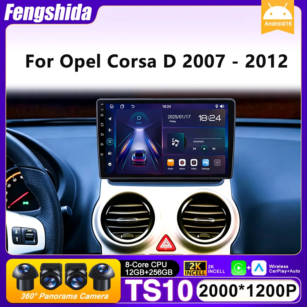 Android 16 Car Radio For Opel Corsa D 2007 - 2012 GPS Navigation Android Auto Carplay Wifi Video Stereo Screen Display No 2din