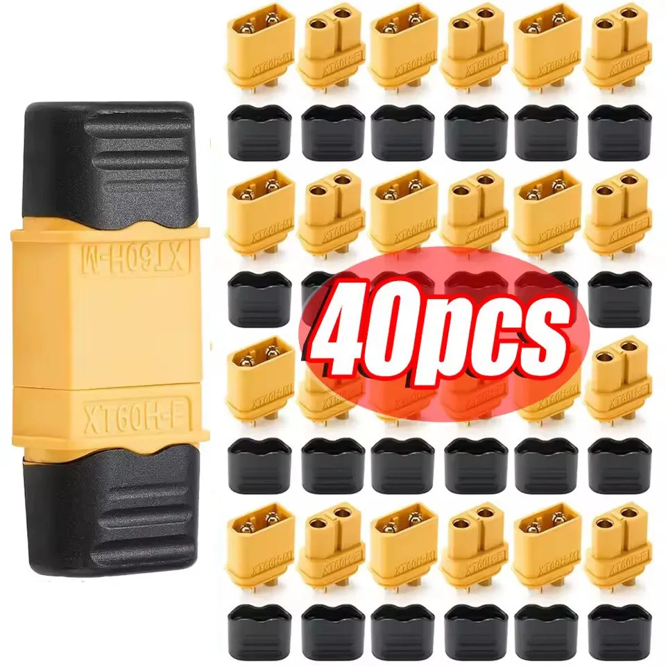 Adaptateurs de connecteurs XT60 mâle-femelle avec gaine pour batteries LiPo RC, voitures et bateaux – Connecteurs XT-60-M XT-60-F