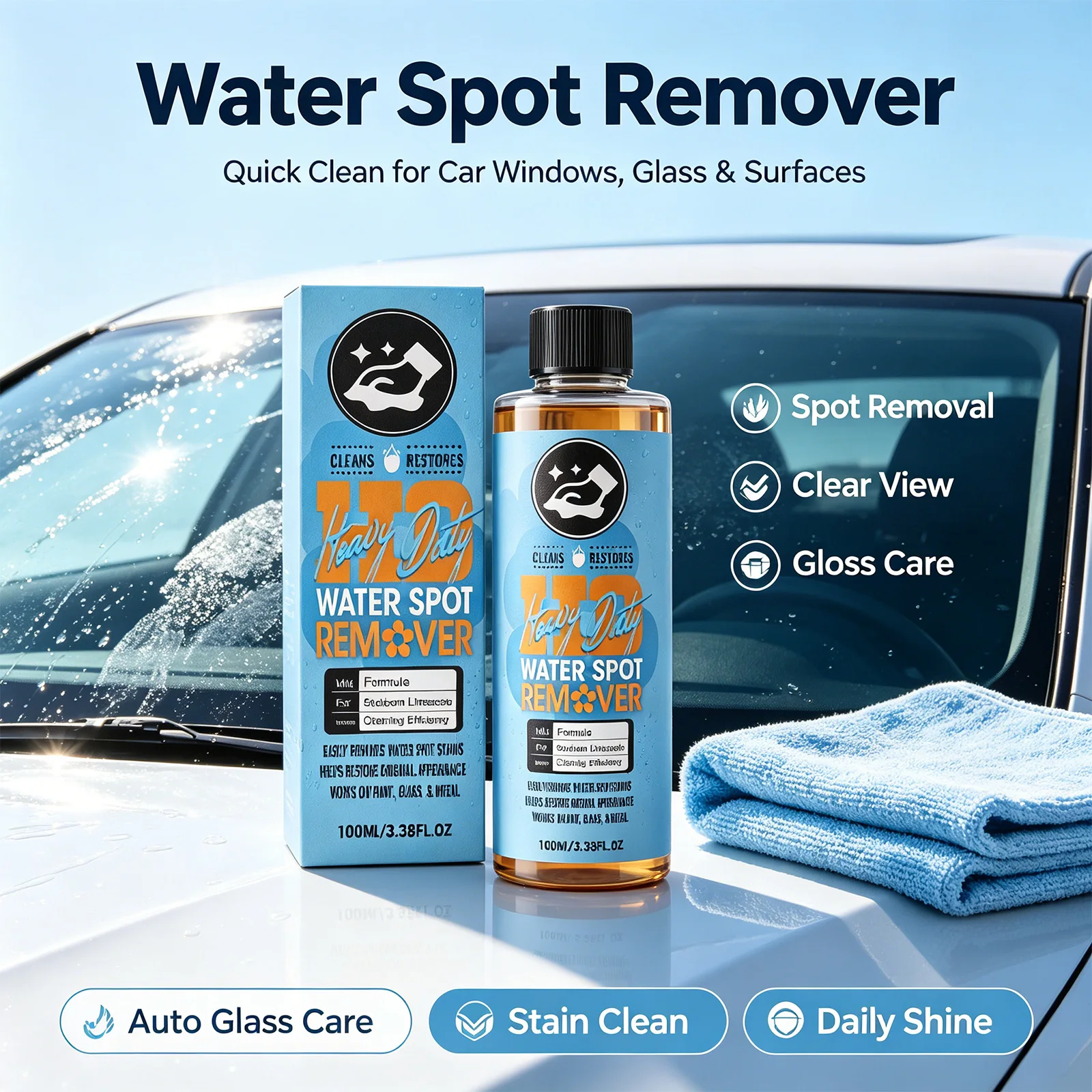 Car Water Spot Remover Stubborn Limescale Stain Cleaner Paint Glass Metal Restore Gloss Mild Water Repellent Anti-Fog Spray