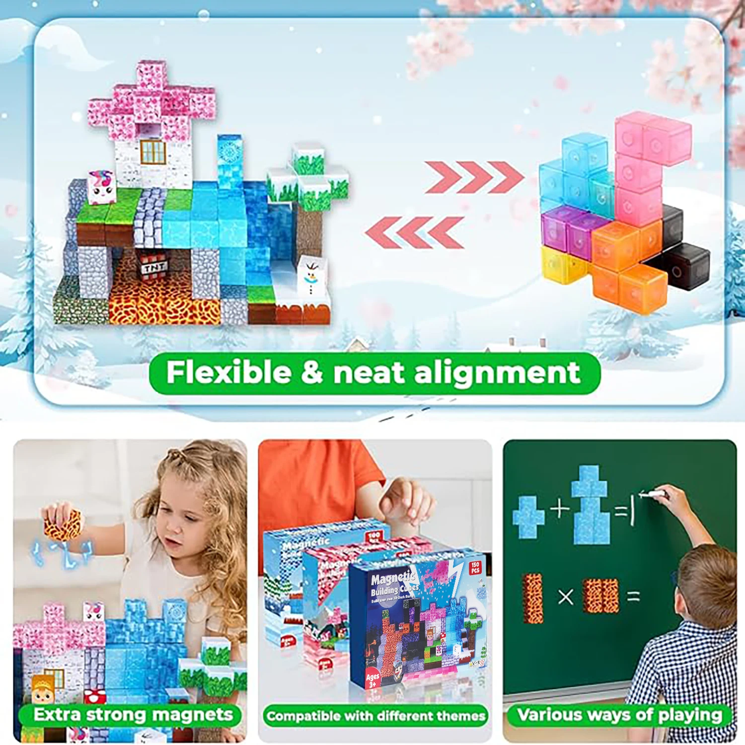 Magnetische Bausteine für Kinder, Spielzeug, STEM MONTESSORIES CUBE Dream World Kreativität, architektonisches Gebäudeset, Puzzle-Geschenke