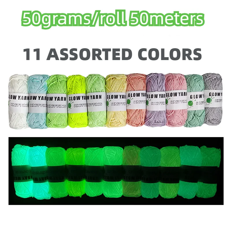 

50m/57Yard Luminous Crochet Yarn DIY Knitting Glow-in-the-Dark Thread for Art Crafts And Sewing - Single Roll