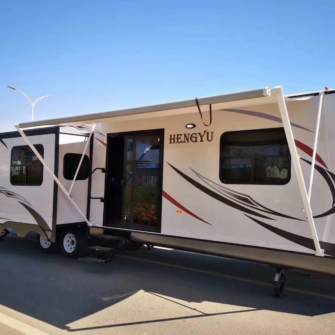 

Good Quality American Style RV Awning Manual 4.5x2.5m Motorhome Awning White and Gray Camper Awning