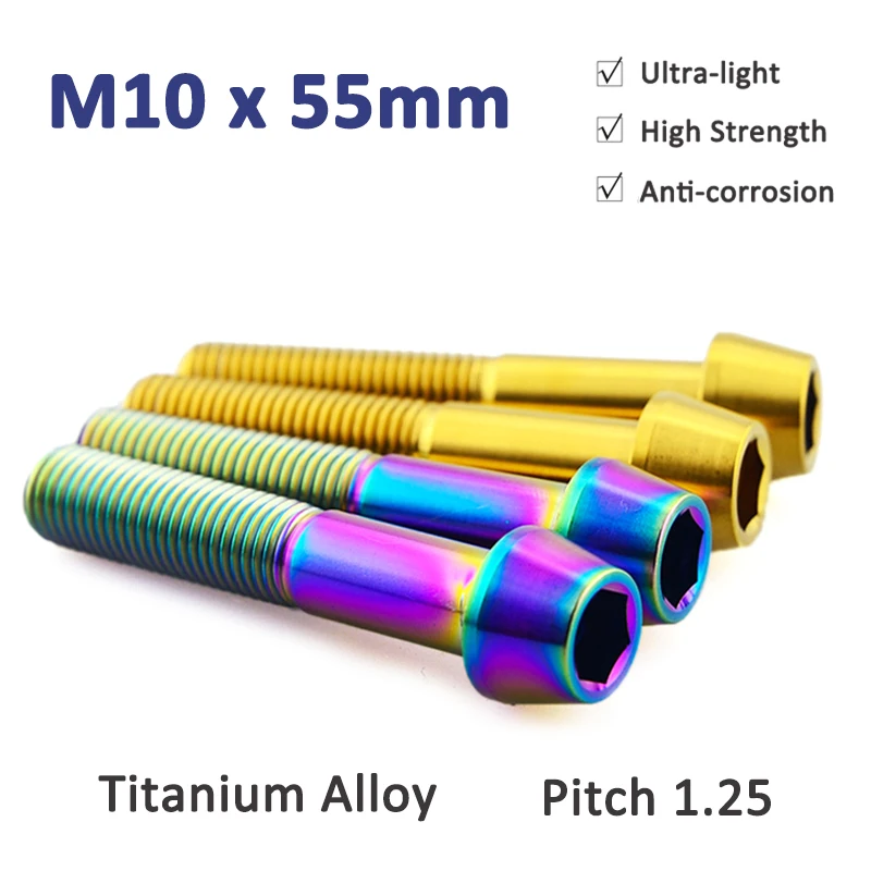 

1PCS Titanium Bolt M10x55mm Hex Hexagon Socket Taper Head Screw Motorcycle Front Brake Caliper Fixing Screws Pitch 1.25