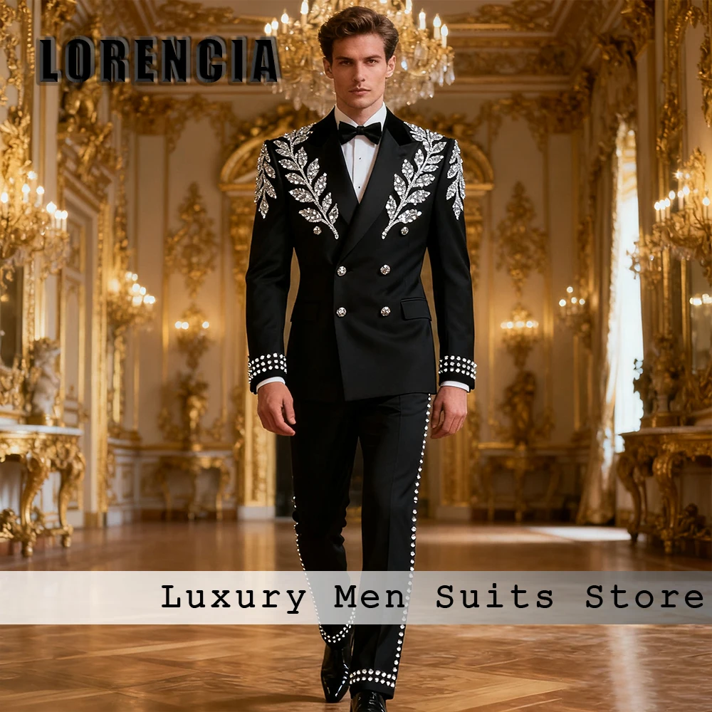 

Мужские костюмы с хрустальными листьями, комплект из 2 предметов, двубортный вечерний смокинг, комплект 2025, блейзер на заказ, брюки, traje hombre Moderno