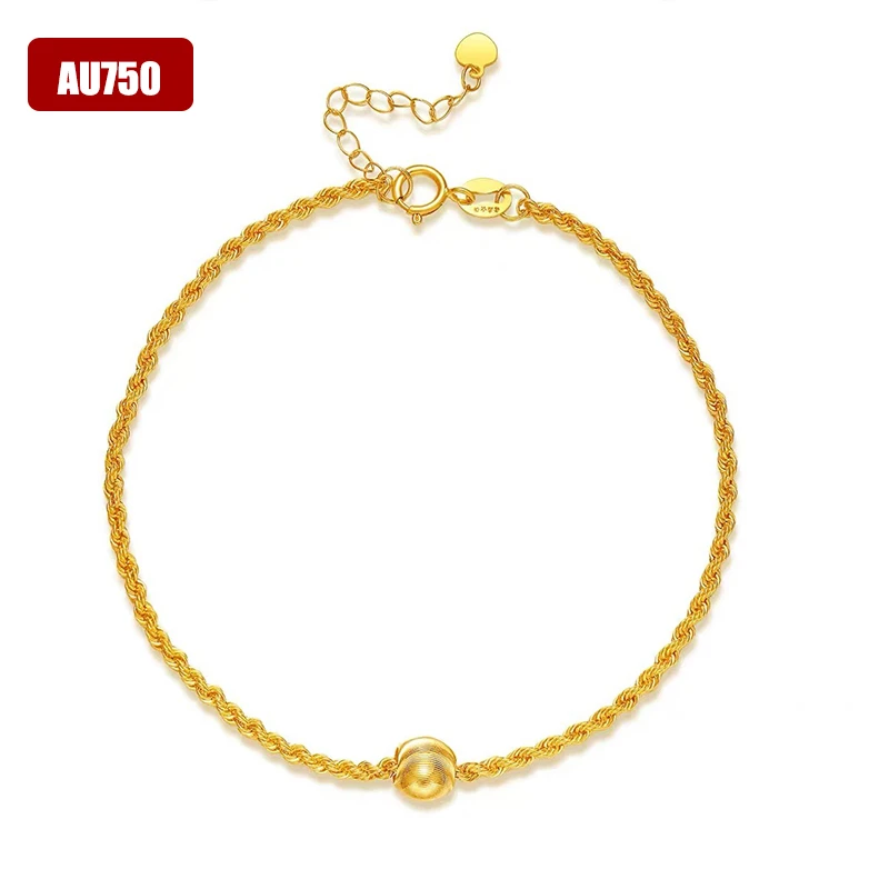 

Real 18k Gold Women's Bracelet Au750 18K Yellow Gold Fashion Gold Bead Bracelet Adjustable Great Gifts Exquisite Jewelry