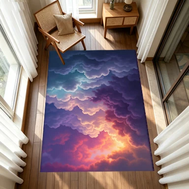 Dreamy Gradient Sunset Cloud Pattern Carpet Floor Art Aesthetic Wear Resistant Floor Mat Suitable for Home Bedroom Decoration