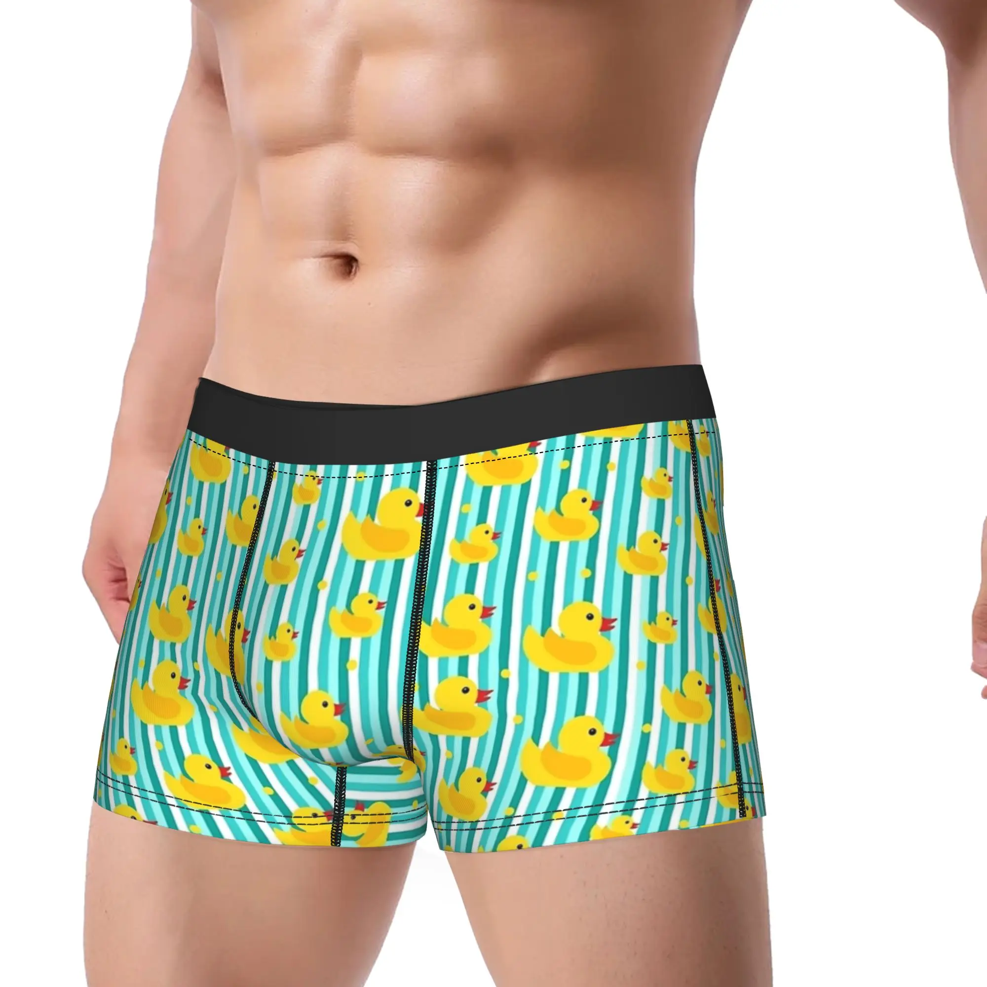 

Yellow Rubber Ducks Blue Stripes Bathroom Boxer Brief Underwear Trenky Men Breathable Boxer Shorts Design Oversize Underpants