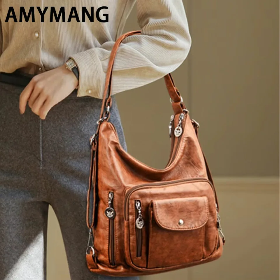 Vintage Women Bag Fashion Brand Backpack Leather Messenger Bag Designer Shoulder Bag Female Handbag Large Ladies Purse 2024