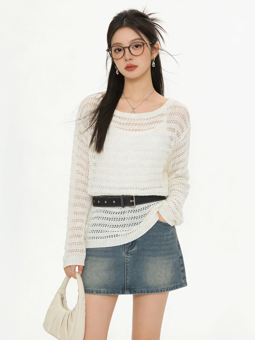 

Early Spring Knitted Hollow out Sun Protection Cover up Tank Top And Vest Set Women's Faion Casual Wear Two Piece Set