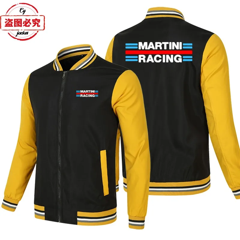 Martini Racing Logo Print Racing Suit Loose Long Sleeve Men's Color Block Top Baseball Jacket