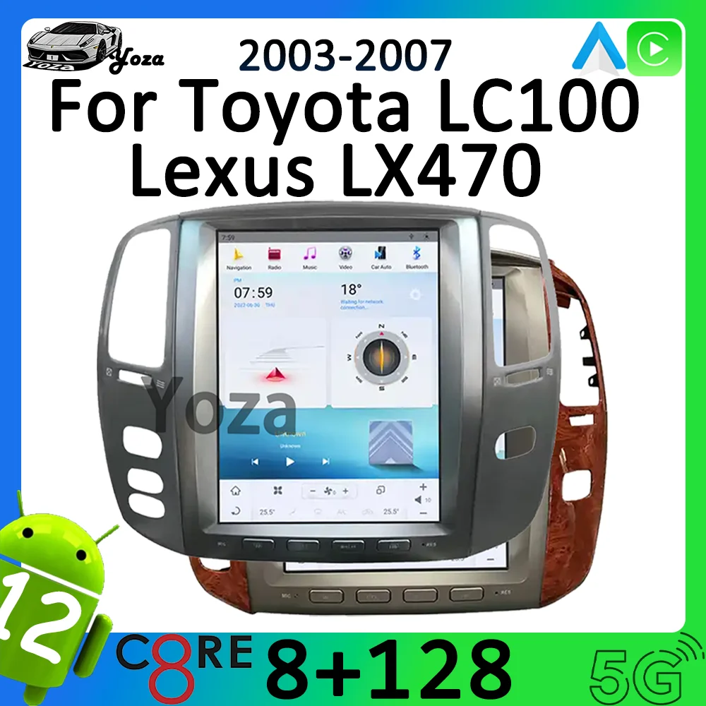 

Yoza Carplay Car Radio for Toyota LC100 Lexus LX470 2003-2007 Android11 Tesla Style Qualcomm Multimedia Player Navigation 4G GPS