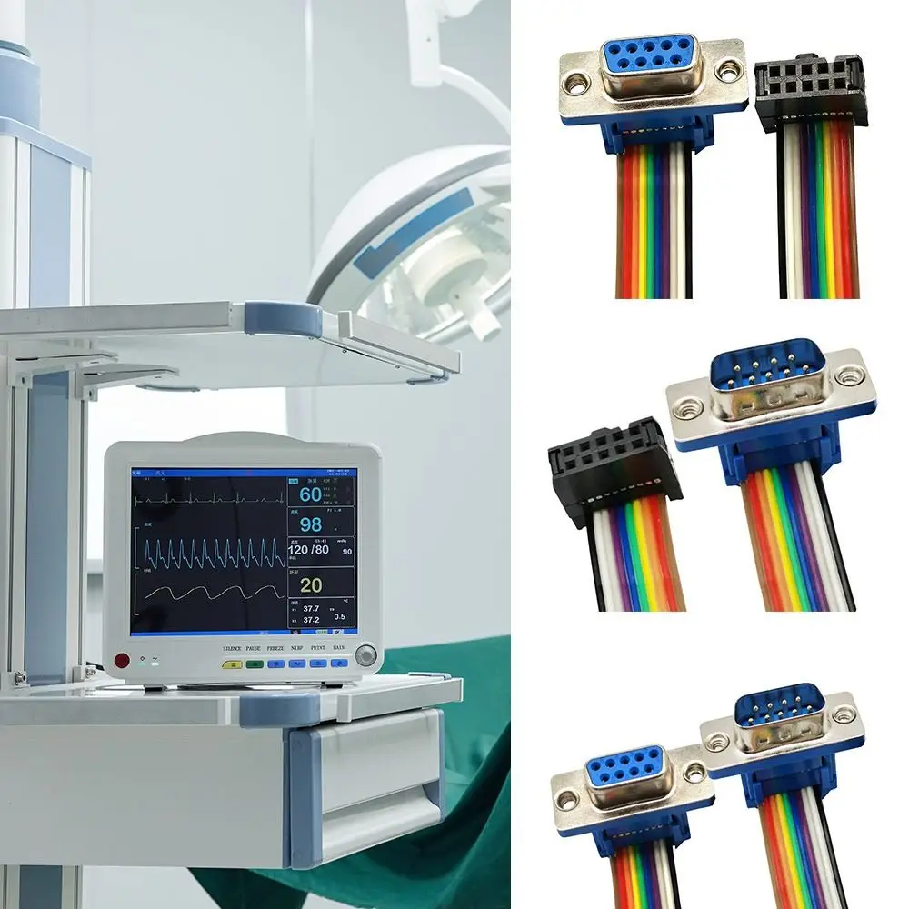 DB9 to IDC 9 Pin Connector Copper Core Universal Flat Ribbon Cable Multicolor Ribbon DB9 Connector Industrial Applications