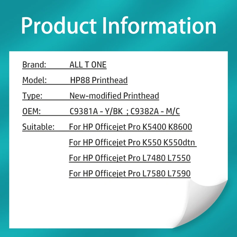 For HP 88 Printhead C9381A C9382A Print Head For HP Officejet Pro K5400 K550 K8600 L7480 L7550 L7590 L7650 L7580 Printer Cabeça