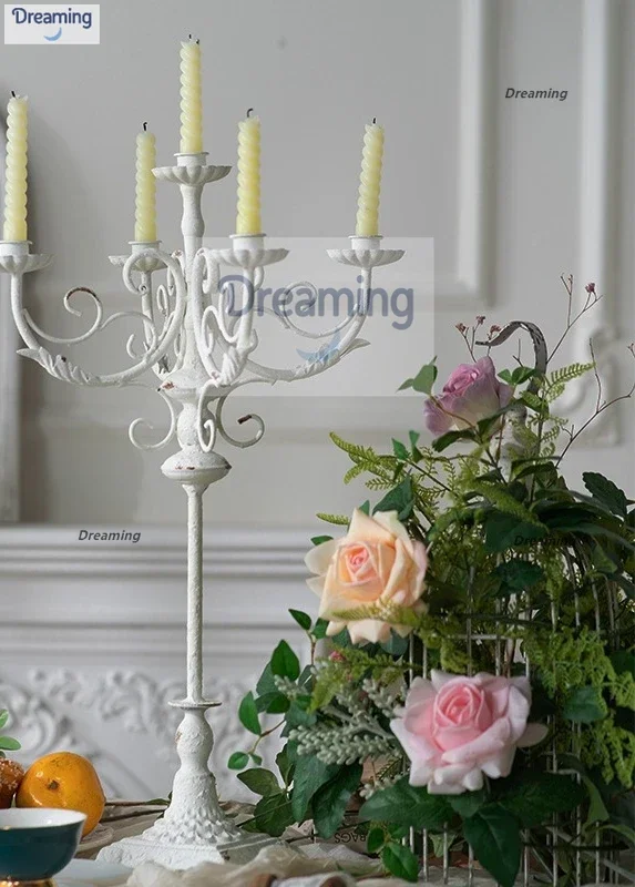 

French romantic wrought iron desktop candle holder European court style retro ornament restaurant candlelight dinner candle hold