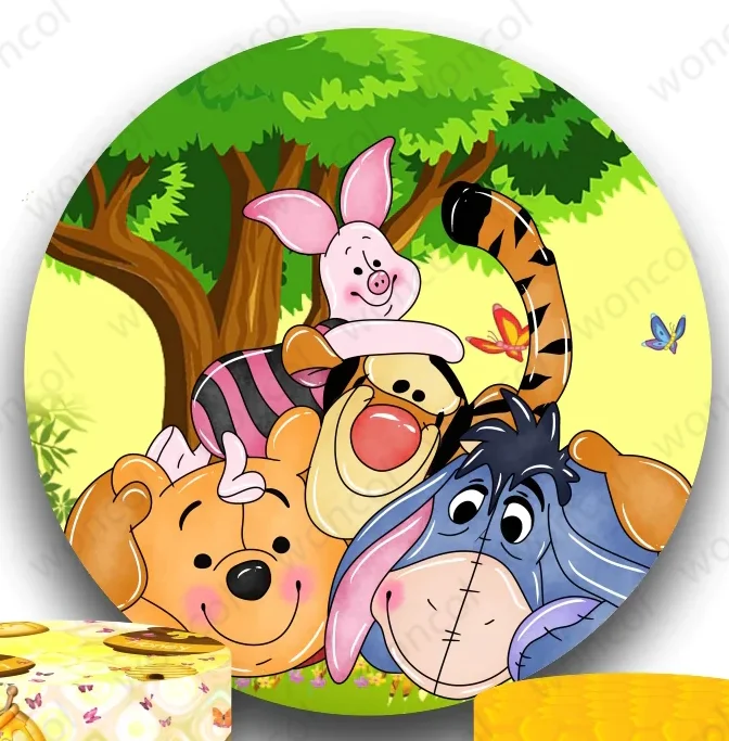 Pooh Birthday Backdrop Winnie The Pooh Piglet Eeyore Tigger Backdrop Winnie The Pooh Cylinder Cover 1st Baby Shower Decor Prop